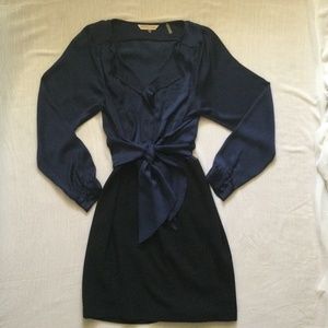 Rebecca Taylor Tie-Front Black Navy Silky Dress Size 8